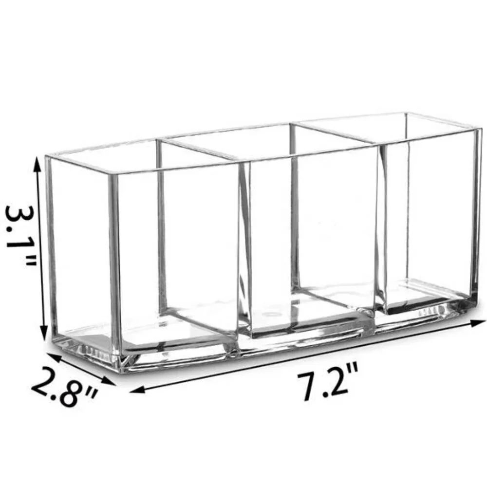 Clear Acrylic Makeup Brush Holder Organizer with 3 Slot Cosmetic Storage Stand